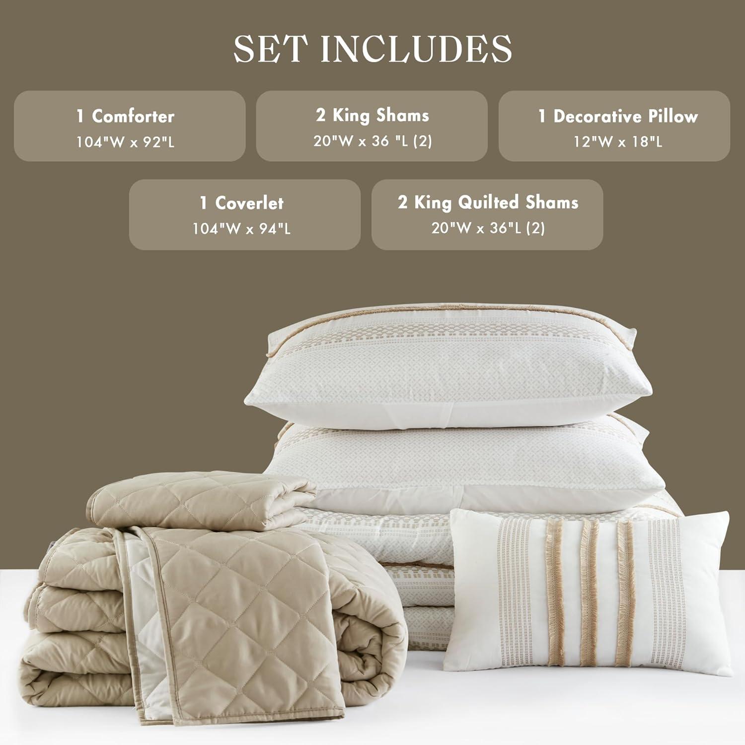 imageMadison Park Queen Comforter Set and Quilt Set Boho Comforter for Queen Size Bed with Diamond Quilted Coverlet Set All Season Queen Size Bedding Matching Shams Carolina FullQueen Black 7 PieceTaupe