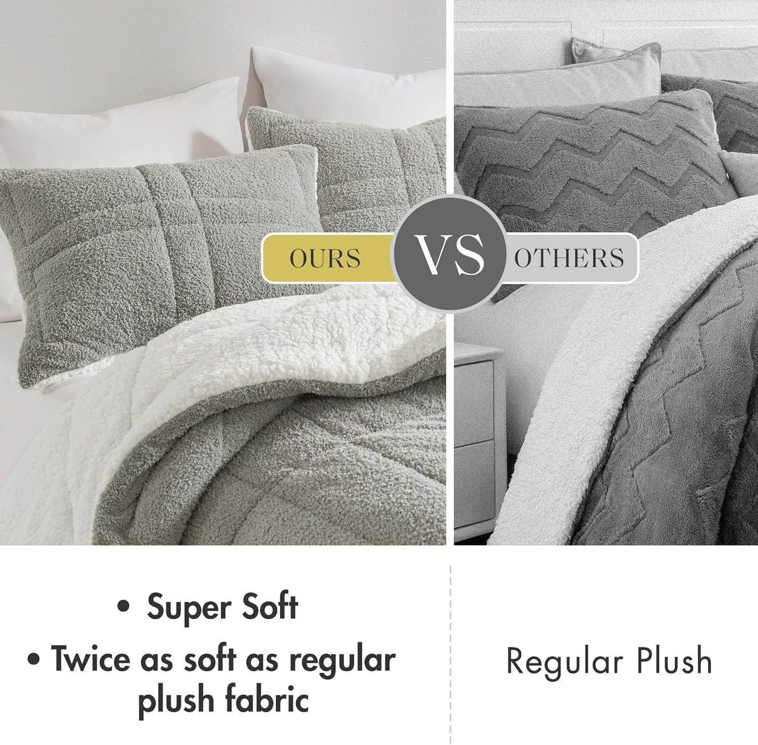 imageMadison Park Reversible FeatherSoft Plush Comforter Set for King Size Bed All Season Luxurious Quilted Sherpa Comforters King Size Bedding Set Wynne Grey 3 PieceGrey