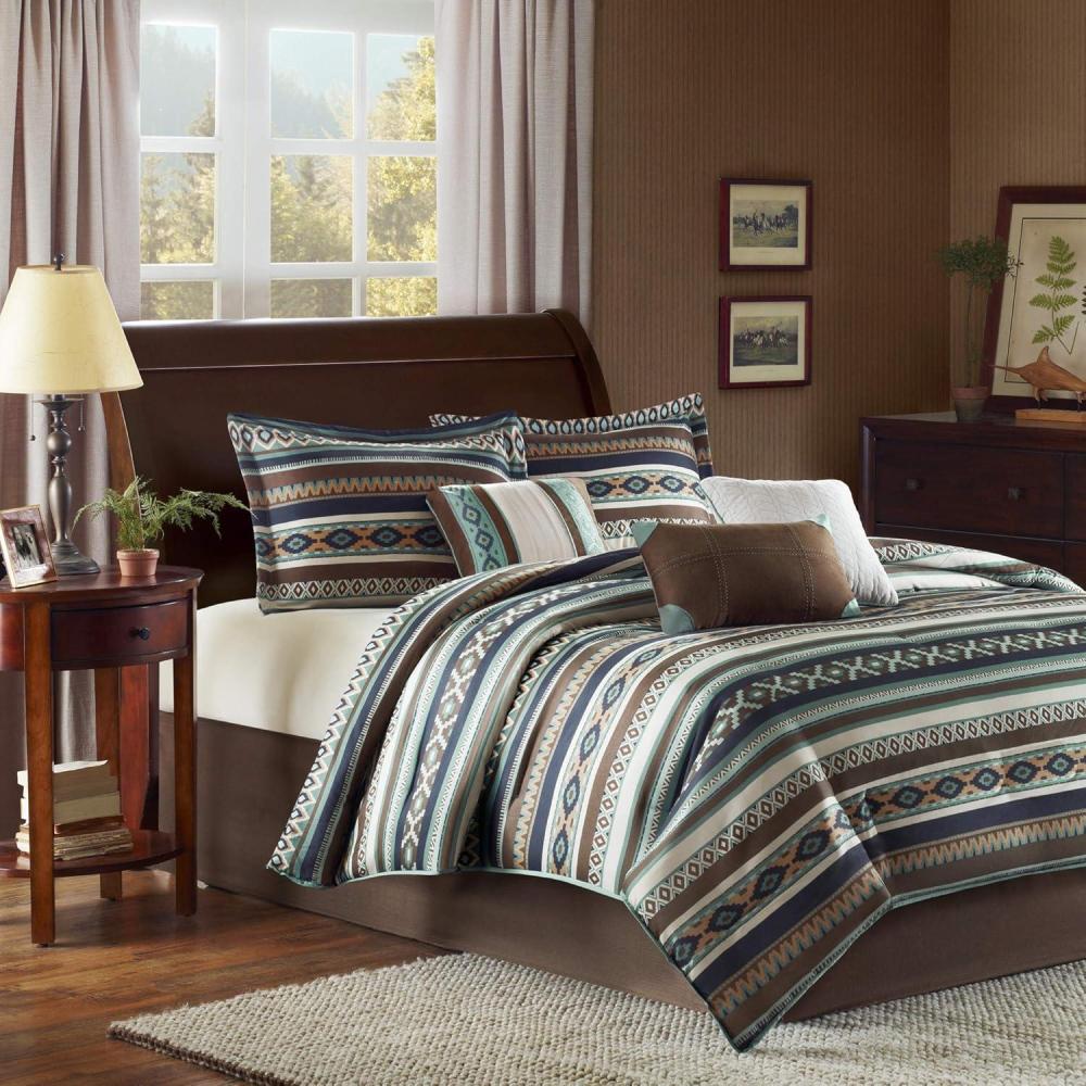 imageMadison Park Queen Comforter Set Stripes Herringbone Southwestern Boho Comforters Queen Size All Season Lightweight amp Fluffy Microfiber Bed Set 2 Dcor Pillows Mariposa FullQueen Brown 5 PieceIkat Blue