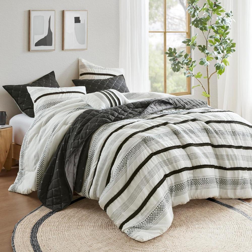 imageMadison Park Queen Comforter Set and Quilt Set Boho Comforter for Queen Size Bed with Diamond Quilted Coverlet Set All Season Queen Size Bedding Matching Shams Carolina FullQueen Black 7 PieceBlack