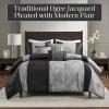 Madison Park King Comforter Set Jacquard Comforters for King Size Bed, Ogee Print, Pleated Trims, All Season Luxurious Comforters King Size Bedding Set, Lori, King/Cal King Teal/Silver 6 Piece(Black/Silver)