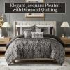 Madison Park King Comforter Set Jacquard Damask Comforters for King Size Bed, Diamond Quilted & Pleated, All Season Luxurious Comforters King Size Bedding Set, Lily, King/Cal King Black 6 Piece(Black)