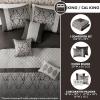 Madison Park King Comforter Set Jacquard Damask Comforters for King Size Bed, Diamond Quilted & Pleated, All Season Luxurious Comforters King Size Bedding Set, Lily, King/Cal King Black 6 Piece(Black)
