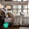 Madison Park King Comforter Set Jacquard Geometric, Oversized Comforters King Size Bed, All Season Down Alternative Overfilled King Size Comforter, Prescott, Taupe 9 Piece(Taupe)
