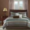 Madison Park Queen Comforter Set, Stripes Herringbone Southwestern Boho Comforters Queen Size, All Season Lightweight & Fluffy Microfiber Bed Set, 2 Décor Pillows, Mariposa, Full/Queen Brown 5 Piece(Ikat Blue)