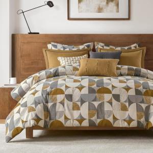 Madison Park King Comforter Set Jacquard Scandinavian Geometric Oversized Comforters King Size Bed, All Season Bedding King Size Comforter, Shams, Pillows, Cirque, Gold 9 Piece(Gold)