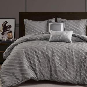 Madison Park King Comforter Set Raised Jacquard Texture Comforters King Size Bed, All Season Down Alternative Bedding King Size Comforter, Decorative Pillows, Matching Shams, Riva, King Beige 5 Piece(Grey)