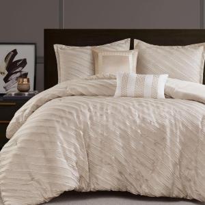 Madison Park King Comforter Set Raised Jacquard Texture Comforters King Size Bed, All Season Down Alternative Bedding King Size Comforter, Decorative Pillows, Matching Shams, Riva, King Beige 5 Piece(Beige)