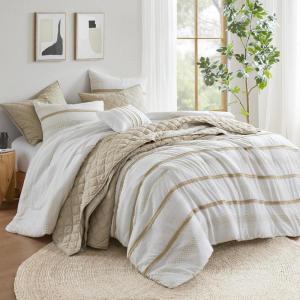 Madison Park Queen Comforter Set and Quilt Set, Boho Comforter for Queen Size Bed with Diamond Quilted Coverlet Set, All Season Queen Size Bedding, Matching Shams, Carolina, Full/Queen Black 7 Piece(Taupe)