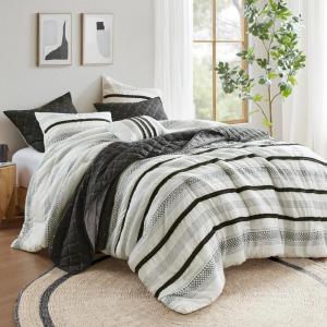 Madison Park Queen Comforter Set and Quilt Set, Boho Comforter for Queen Size Bed with Diamond Quilted Coverlet Set, All Season Queen Size Bedding, Matching Shams, Carolina, Full/Queen Black 7 Piece(Black)