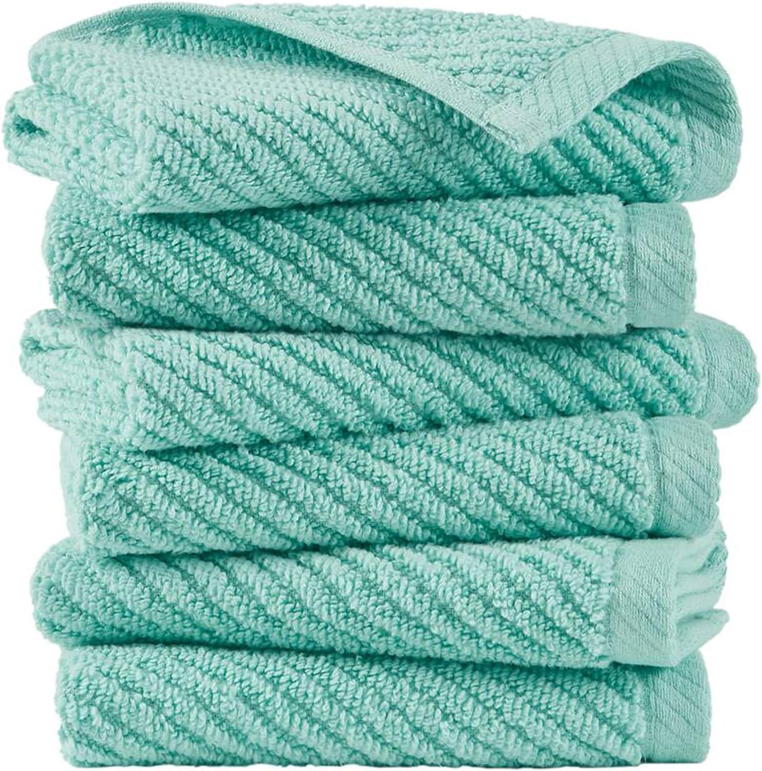 imageMadison Park Bathroom Towel Set of 6 Diagonal Ribbed Turquoise 100 Cotton Quick Dry amp Absorbent 2 Bath 30 x 56 2 Hand 18 x 28 2 Washcloths 13 x 13 Zero Twist 500 GSM OekoTEXTurquoise