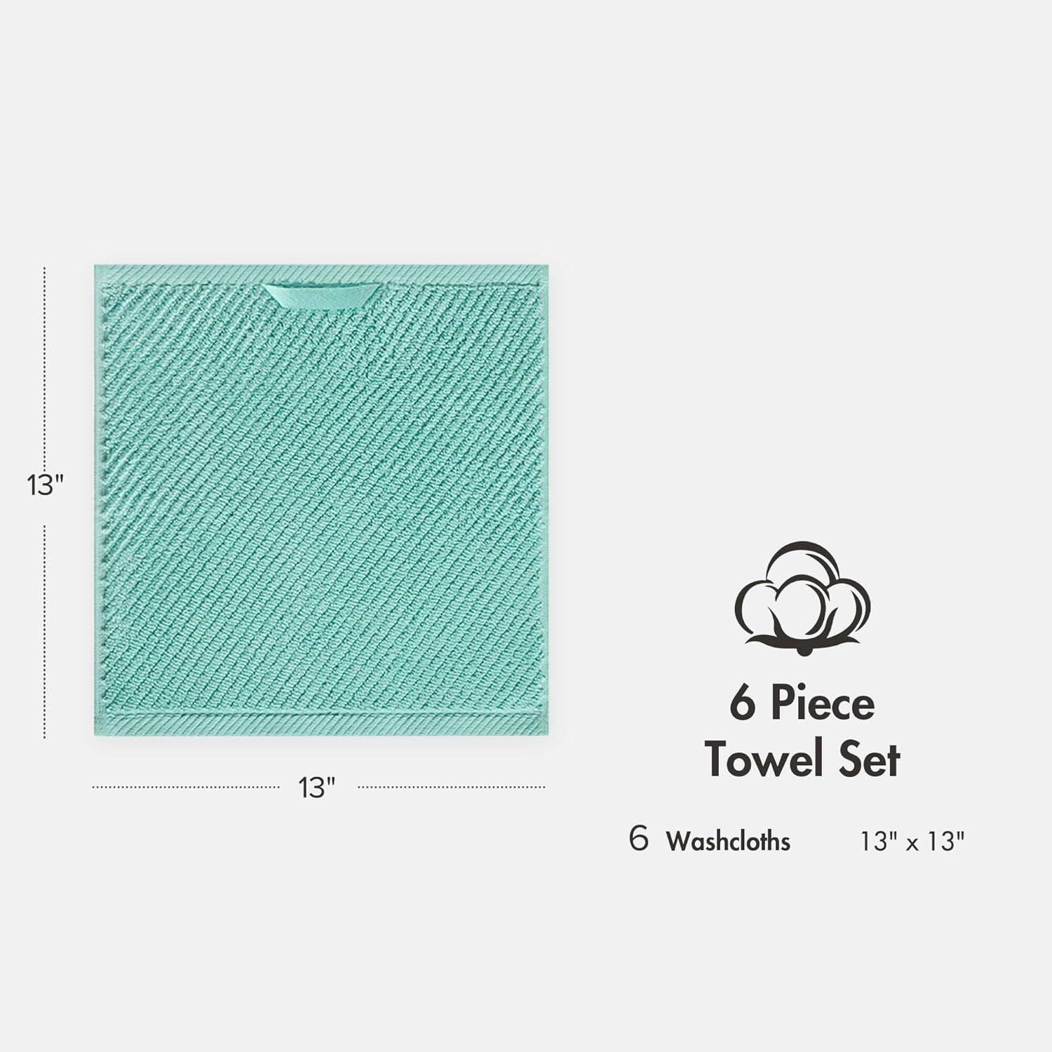 imageMadison Park Bathroom Towel Set of 6 Diagonal Ribbed Turquoise 100 Cotton Quick Dry amp Absorbent 2 Bath 30 x 56 2 Hand 18 x 28 2 Washcloths 13 x 13 Zero Twist 500 GSM OekoTEXTurquoise