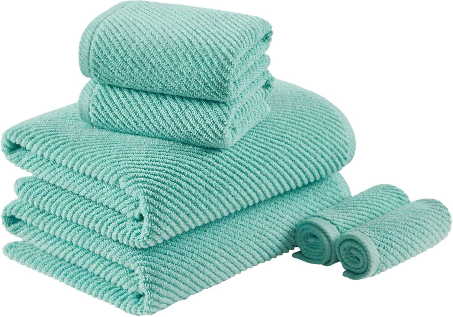 imageMadison Park Bathroom Towel Set of 6 Diagonal Ribbed Turquoise 100 Cotton Quick Dry amp Absorbent 2 Bath 30 x 56 2 Hand 18 x 28 2 Washcloths 13 x 13 Zero Twist 500 GSM OekoTEXTurquoise