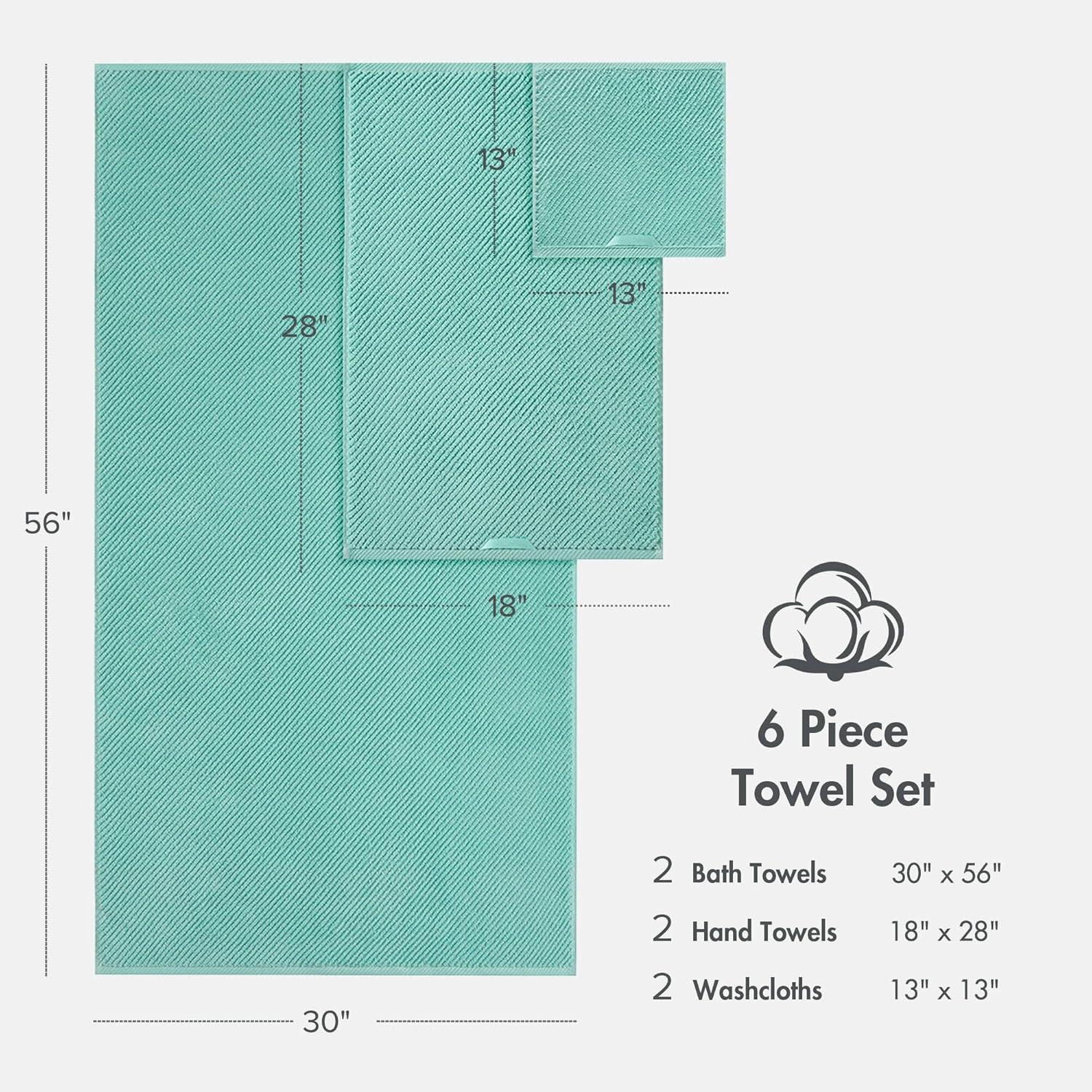 imageMadison Park Bathroom Towel Set of 6 Diagonal Ribbed Turquoise 100 Cotton Quick Dry amp Absorbent 2 Bath 30 x 56 2 Hand 18 x 28 2 Washcloths 13 x 13 Zero Twist 500 GSM OekoTEXTurquoise