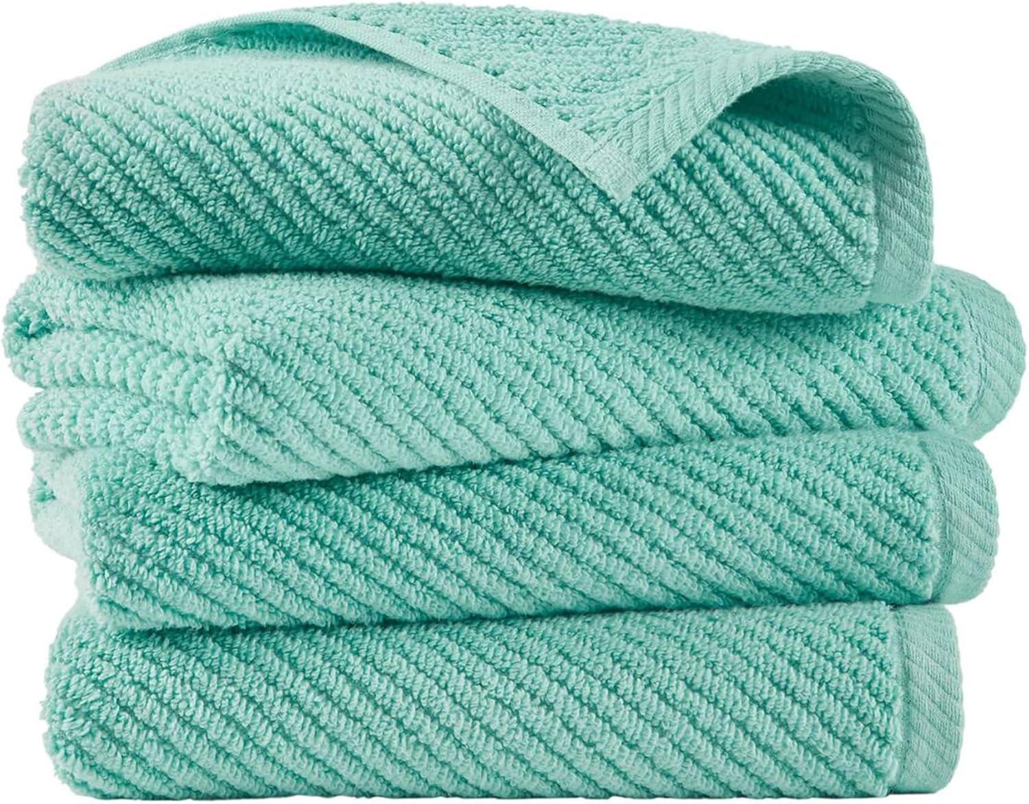 imageMadison Park Bathroom Towel Set of 6 Diagonal Ribbed Turquoise 100 Cotton Quick Dry amp Absorbent 2 Bath 30 x 56 2 Hand 18 x 28 2 Washcloths 13 x 13 Zero Twist 500 GSM OekoTEXTurquoise