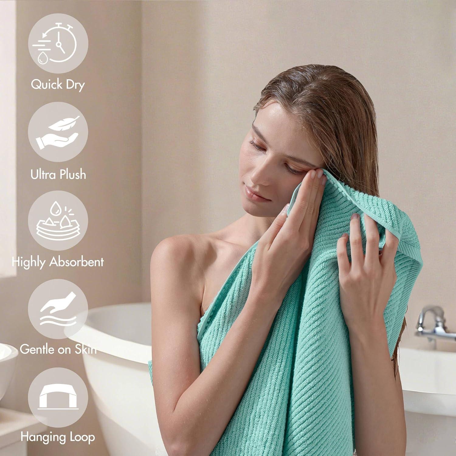 imageMadison Park Bathroom Towel Set of 6 Diagonal Ribbed Turquoise 100 Cotton Quick Dry amp Absorbent 2 Bath 30 x 56 2 Hand 18 x 28 2 Washcloths 13 x 13 Zero Twist 500 GSM OekoTEXTurquoise