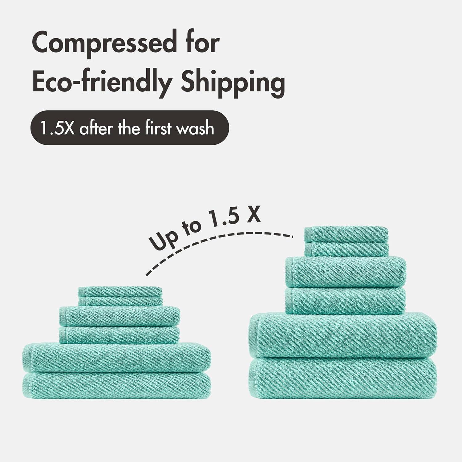 imageMadison Park Bathroom Towel Set of 6 Diagonal Ribbed Turquoise 100 Cotton Quick Dry amp Absorbent 2 Bath 30 x 56 2 Hand 18 x 28 2 Washcloths 13 x 13 Zero Twist 500 GSM OekoTEXTurquoise