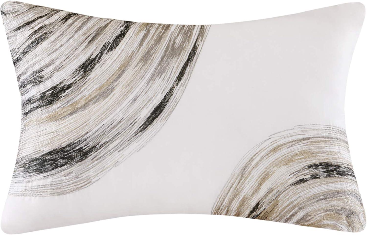 imageMadison Park Essentials Queen Comforter Set Bed in a Bag Watercolor Print Coastal Comforter amp Chambray Cotton Sheet Set All Season Bedding Set Saben Black Queen 90 in x 90 in 9 PieceStripe Taupe
