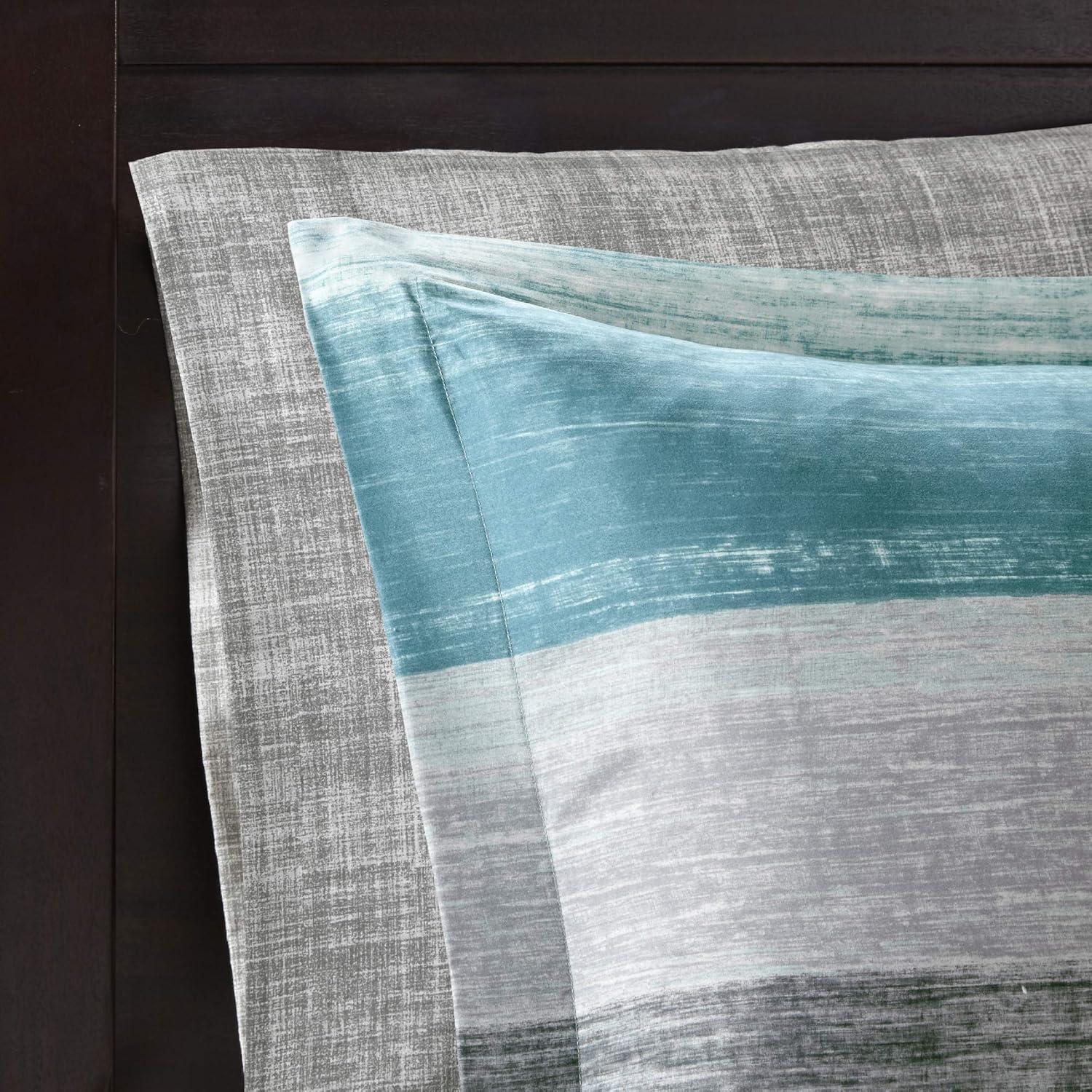 imageMadison Park Essentials Queen Comforter Set Bed in a Bag Watercolor Print Coastal Comforter amp Chambray Cotton Sheet Set All Season Bedding Set Saben Black Queen 90 in x 90 in 9 PieceStripe Aqua
