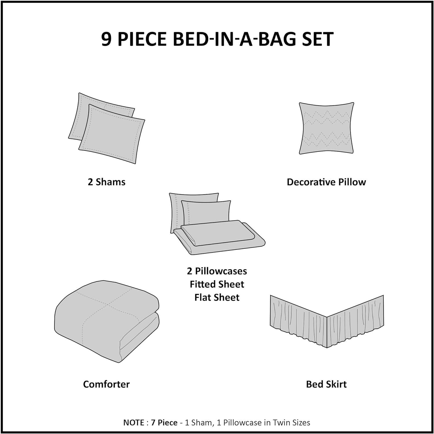 imageMadison Park Essentials Queen Comforter Set Bed in a Bag Watercolor Print Coastal Comforter amp Chambray Cotton Sheet Set All Season Bedding Set Saben Black Queen 90 in x 90 in 9 PieceLeaf YellowAqua