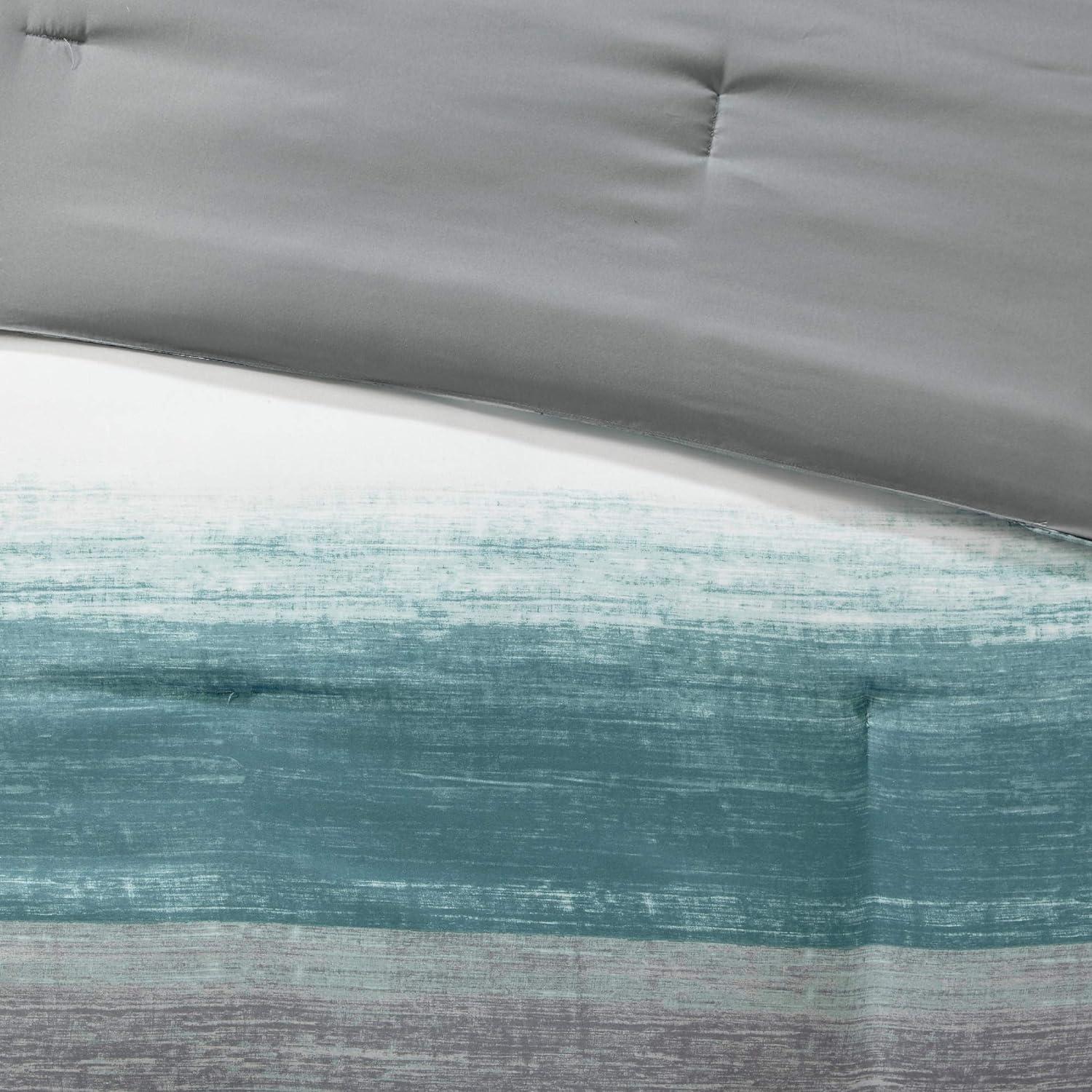 imageMadison Park Essentials Queen Comforter Set Bed in a Bag Watercolor Print Coastal Comforter amp Chambray Cotton Sheet Set All Season Bedding Set Saben Black Queen 90 in x 90 in 9 PieceStripe Aqua