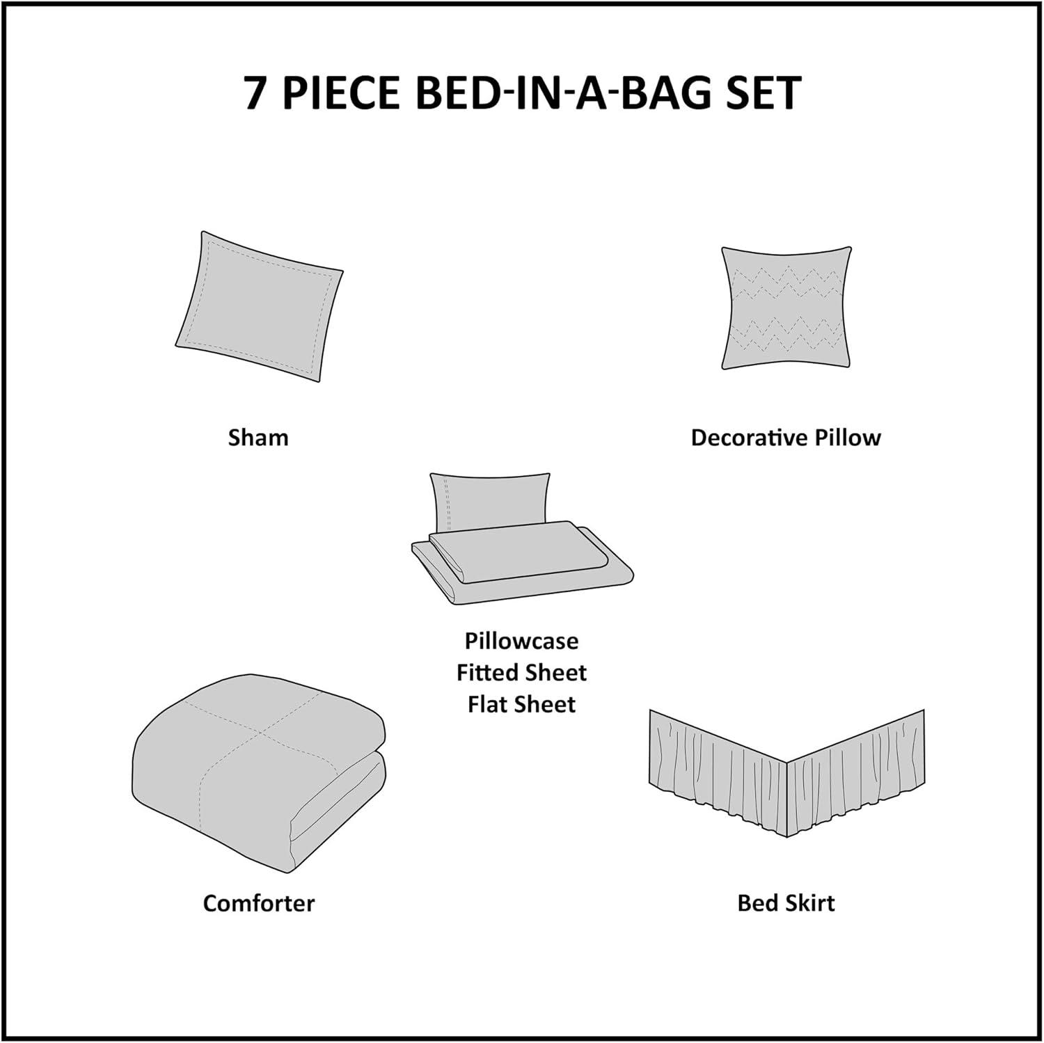 imageMadison Park Essentials Queen Comforter Set Bed in a Bag Watercolor Print Coastal Comforter amp Chambray Cotton Sheet Set All Season Bedding Set Saben Black Queen 90 in x 90 in 9 PieceStripe Taupe