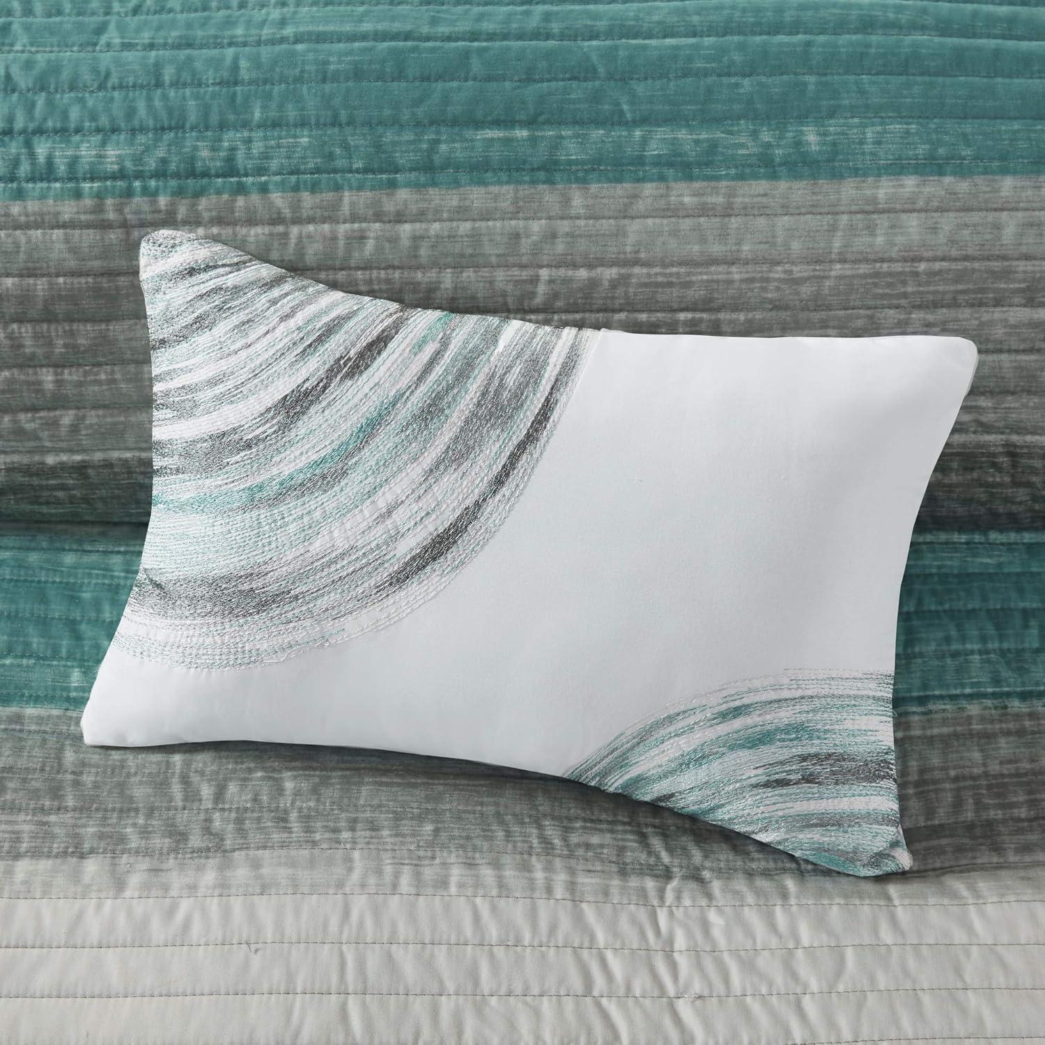 imageMadison Park Essentials Saben Cozy Bed in A Bag Reversible Quilt with Complete Cotton Sheet SetGeometric Design All Season Cover Decorative Pillow Queen90x90 Stripes Navy 8 PieceStripes Aqua Coverlet Biab 6pcs