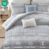 Madison Park 5-Piece Farmhouse Comforter Set with Ruching & Lace Trim, Soft Chambray Bedding, Includes Comforter and 2 Decorative Pillows, Queen, Charmbray | Lightweight(Charmbray)