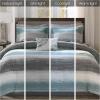 Madison Park Essentials Queen Comforter Set, Bed in a Bag, Watercolor Print Coastal Comforter & Chambray Cotton Sheet Set, All Season Bedding Set, Saben, Black Queen (90 in x 90 in) 9 Piece(Stripe Aqua)