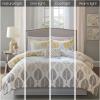 Madison Park Essentials Queen Comforter Set, Bed in a Bag, Watercolor Print Coastal Comforter & Chambray Cotton Sheet Set, All Season Bedding Set, Saben, Black Queen (90 in x 90 in) 9 Piece(Leaf Yellow/Aqua)