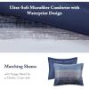 Madison Park Essentials Queen Comforter Set, Bed in a Bag, Watercolor Print Coastal Comforter & Chambray Cotton Sheet Set, All Season Bedding Set, Saben, Black Queen (90 in x 90 in) 9 Piece(Navy)