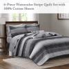 Madison Park Essentials Saben Cozy Bed in A Bag Reversible Quilt with Complete Cotton Sheet Set-Geometric Design All Season Cover, Decorative Pillow, Queen(90″x90″), Stripes Navy 8 Piece(Black)