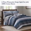 Madison Park Essentials Saben Cozy Bed in A Bag Reversible Quilt with Complete Cotton Sheet Set-Geometric Design All Season Cover, Decorative Pillow, Queen(90″x90″), Stripes Navy 8 Piece(Navy)