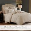Madison Park Signature Queen Luxury Jacquard Comforter Set, Removable Duvet Cover with Insert, Oversized Overfilled Bedding, Hand-Guided Embroidered Texture Accents, Geometric Ivory, 8-Piece(Ivory)