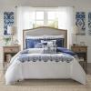 Madison Park Signature Queen Luxury Jacquard Comforter Set, Removable Duvet Cover with Insert, Oversized Overfilled Bedding, Hand-Guided Embroidered Texture Accents, Geometric Ivory, 8-Piece(Farmhouse Blue)