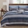 Madison Park Essentials Saben Cozy Bed in A Bag Reversible Quilt with Complete Cotton Sheet Set-Geometric Design All Season Cover, Decorative Pillow, Queen(90″x90″), Stripes Navy 8 Piece(Navy)