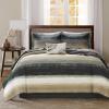 Madison Park Essentials Saben Cozy Bed in A Bag Reversible Quilt with Complete Cotton Sheet Set-Geometric Design All Season Cover, Decorative Pillow, Queen(90″x90″), Stripes Navy 8 Piece(Stripes Taupe Coverlet Biab 6pcs)