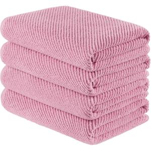 Madison Park Bathroom Towel Set of 6 Diagonal Ribbed, Turquoise 100% Cotton Quick Dry & Absorbent| 2 Bath 30″ x 56″| 2 Hand 18″ x 28″| 2 Washcloths 13″ x 13″| Zero Twist, 500 GSM, Oeko-TEX(Pink)