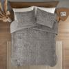 Madison Park Blair Ruched Faux Fur Comforter Set – Luxurious Bed Cover – Modern Down Alternative, All Season Bedding with Matching Shams, King/Cal King Ivory 3 Piece(Grey)