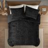 Madison Park Blair Ruched Faux Fur Comforter Set – Luxurious Bed Cover – Modern Down Alternative, All Season Bedding with Matching Shams, King/Cal King Ivory 3 Piece(Black)