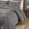 Madison Park Blair Ruched Faux Fur Comforter Set – Luxurious Bed Cover – Modern Down Alternative, All Season Bedding with Matching Shams, King/Cal King Ivory 3 Piece(Grey)