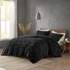 Madison Park Blair Ruched Faux Fur Comforter Set – Luxurious Bed Cover – Modern Down Alternative, All Season Bedding with Matching Shams, King/Cal King Ivory 3 Piece(Black)