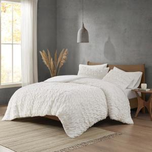 Madison Park Blair Ruched Faux Fur Comforter Set – Luxurious Bed Cover – Modern Down Alternative, All Season Bedding with Matching Shams, King/Cal King Ivory 3 Piece(Ivory)