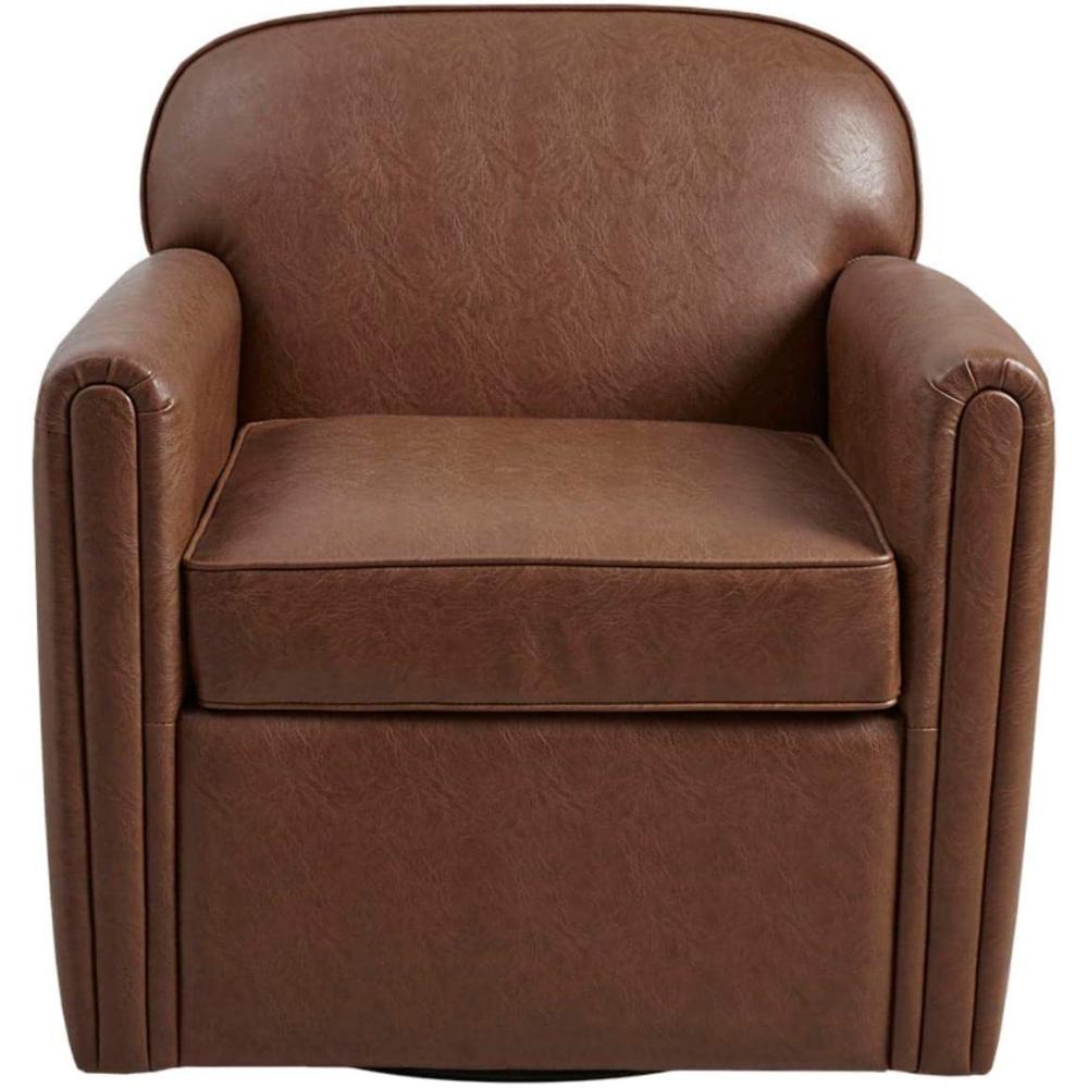 imageMadison Park Archer Faux Leather Swivel Accent Chair Cozy Swivel Chair for Living Room 6 Thick Removable Cushion Classic Armchair Family Room Furniture Bedroom Chair Cognac Brown 305 W
