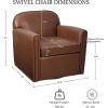 Madison Park Archer Faux Leather Swivel Accent Chair Cozy Swivel Chair for Living Room, 6″ Thick Removable Cushion, Classic Armchair Family Room Furniture Bedroom Chair Cognac, Brown, 30.5″ W