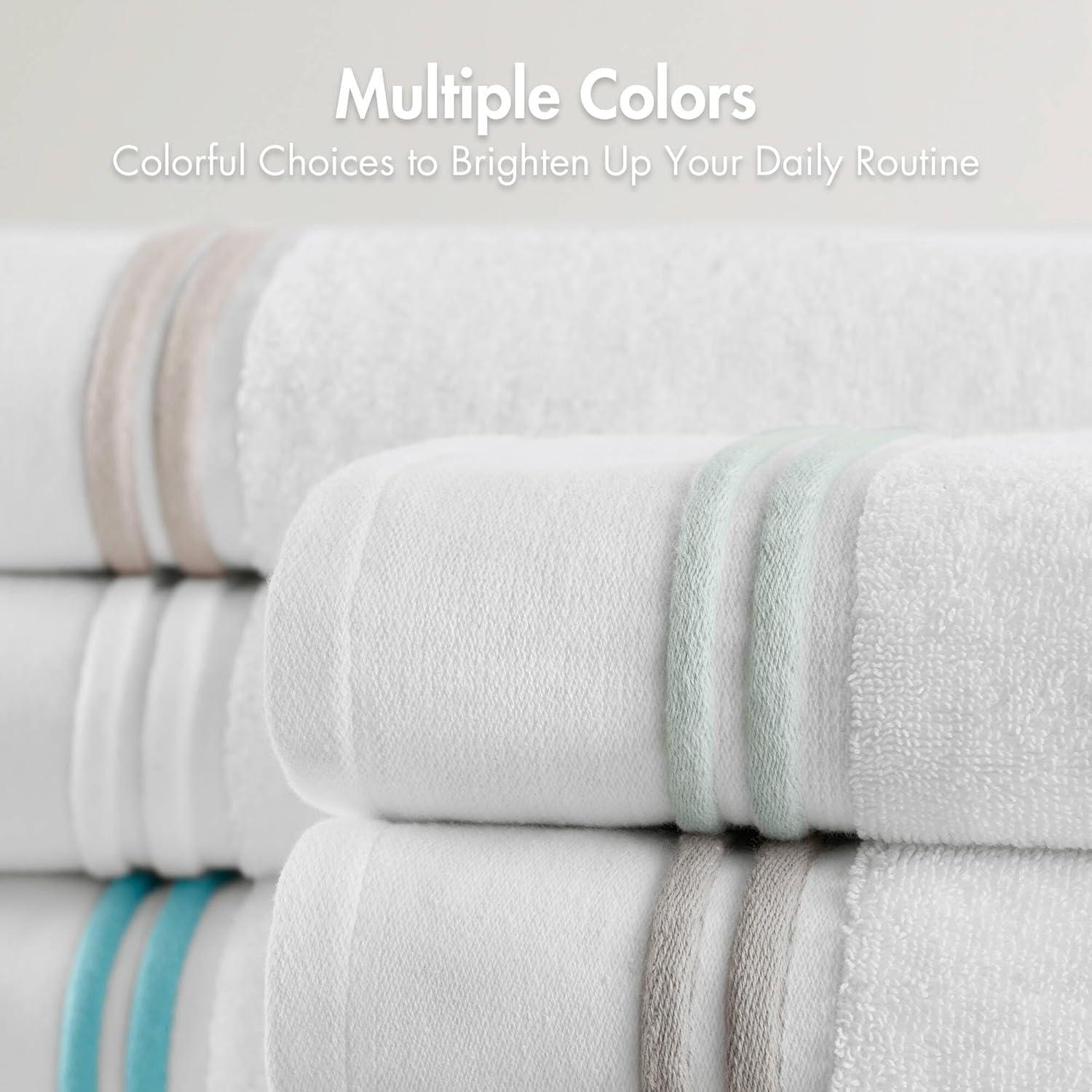 imageMadison Park 6 Piece Bath Towel Set 600 GSM 100 Cotton Terry Highly Absorbent Quick Dry Bathroom Towels with Hotel Style Border Soft Plush Bath Hand Washcloth Set BeigeAqua