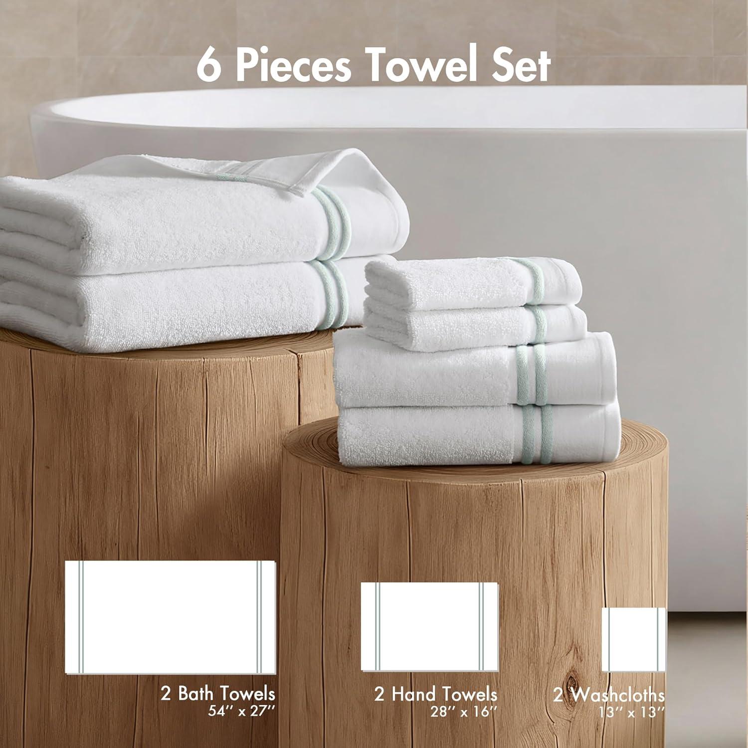 imageMadison Park 6 Piece Bath Towel Set 600 GSM 100 Cotton Terry Highly Absorbent Quick Dry Bathroom Towels with Hotel Style Border Soft Plush Bath Hand Washcloth Set BeigeSeafoam