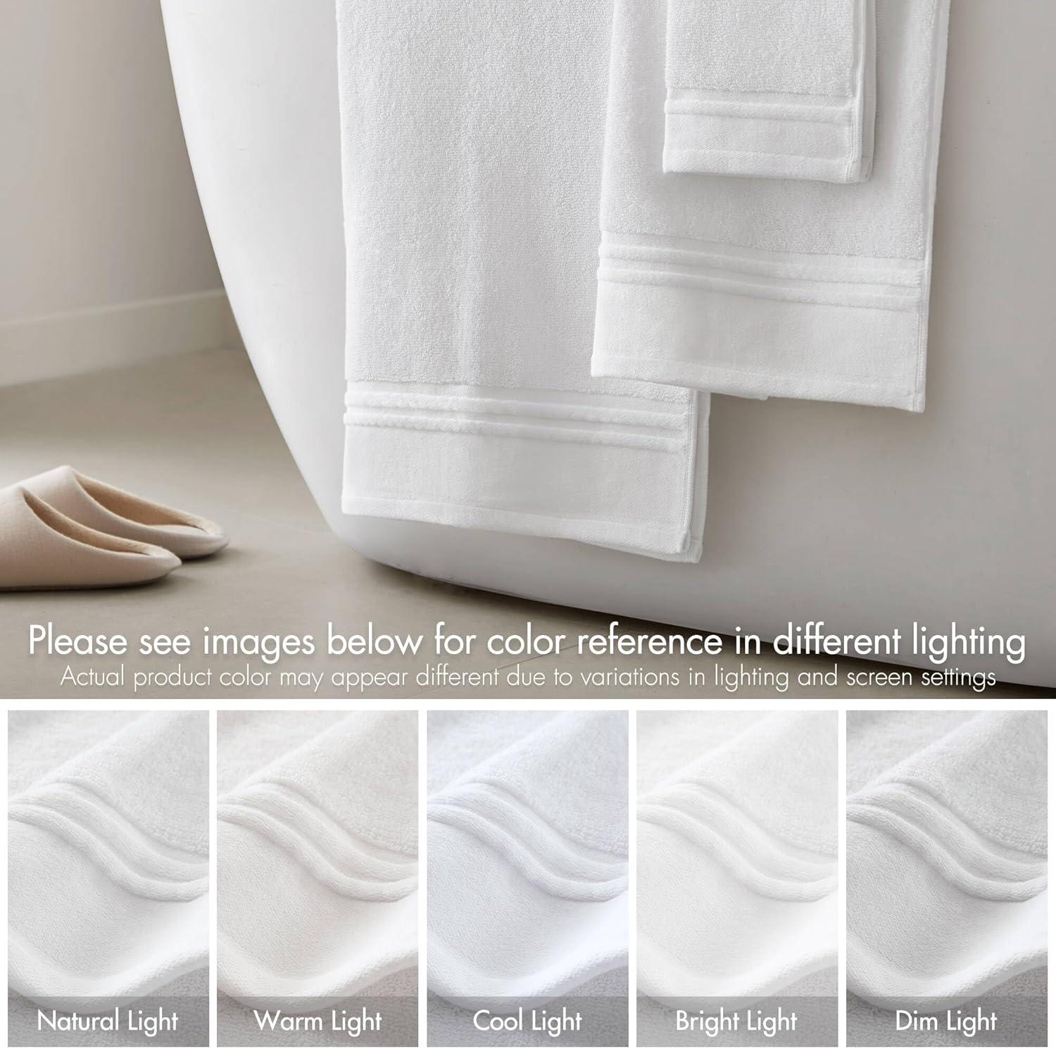 imageMadison Park 6 Piece Bath Towel Set 600 GSM 100 Cotton Terry Highly Absorbent Quick Dry Bathroom Towels with Hotel Style Border Soft Plush Bath Hand Washcloth Set BeigeWhite