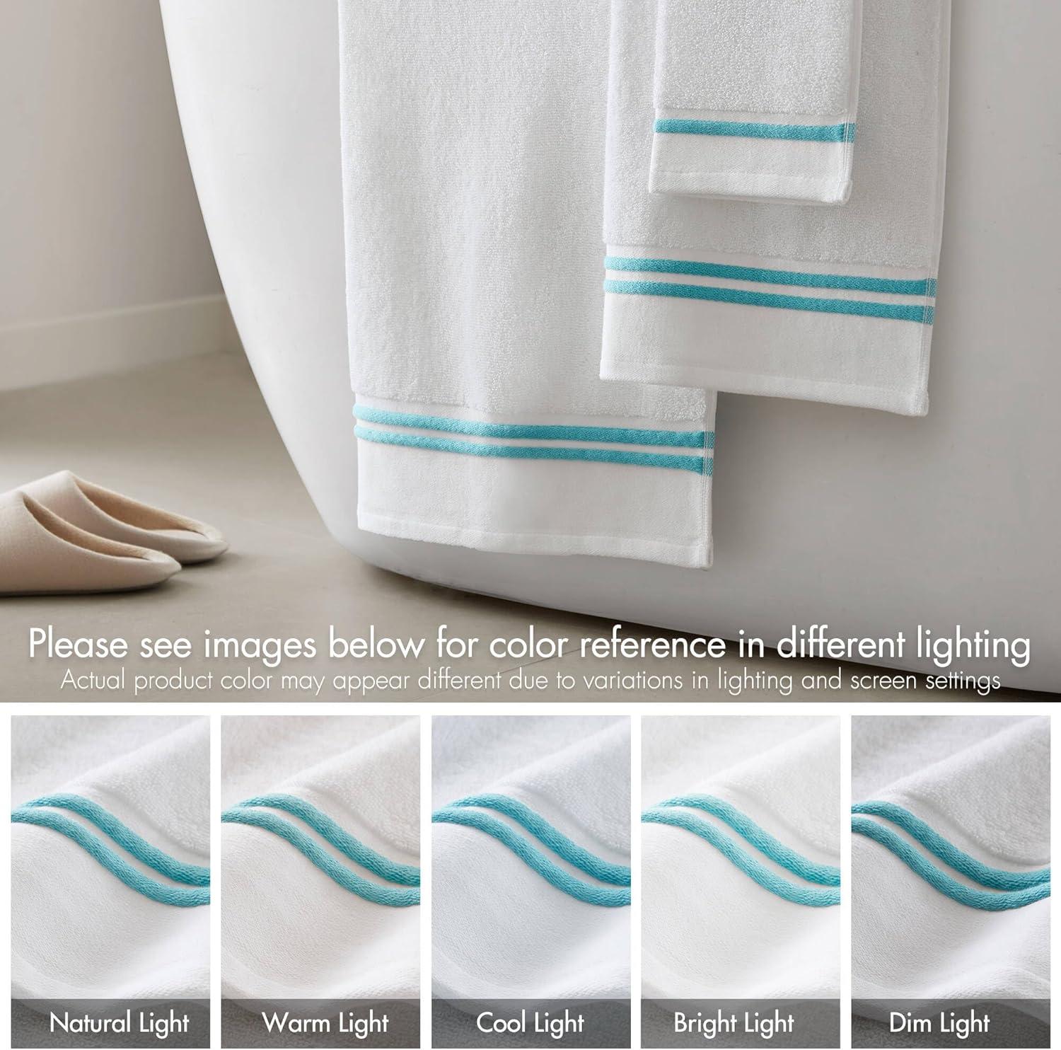 imageMadison Park 6 Piece Bath Towel Set 600 GSM 100 Cotton Terry Highly Absorbent Quick Dry Bathroom Towels with Hotel Style Border Soft Plush Bath Hand Washcloth Set BeigeAqua