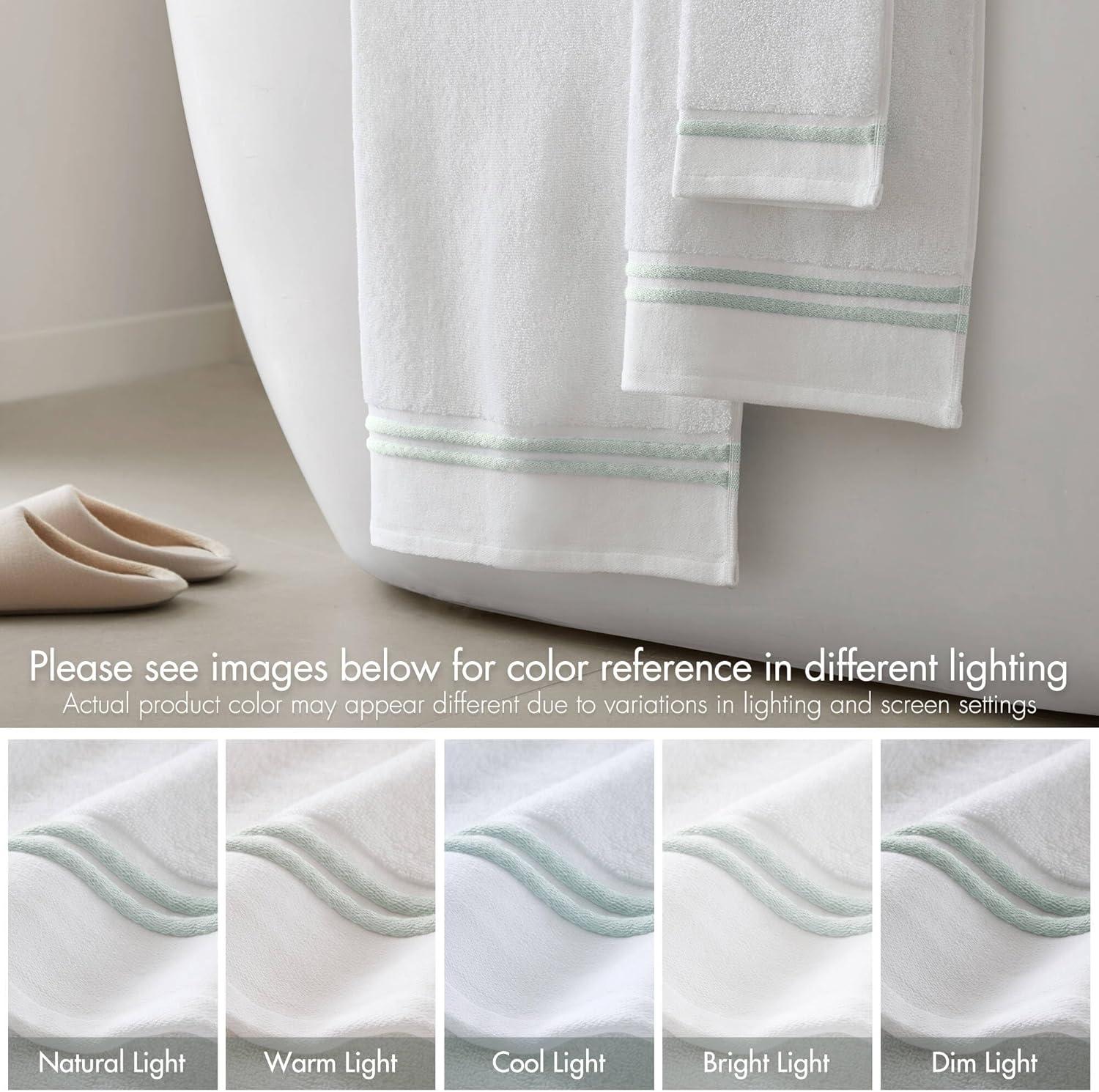 imageMadison Park 6 Piece Bath Towel Set 600 GSM 100 Cotton Terry Highly Absorbent Quick Dry Bathroom Towels with Hotel Style Border Soft Plush Bath Hand Washcloth Set BeigeSeafoam